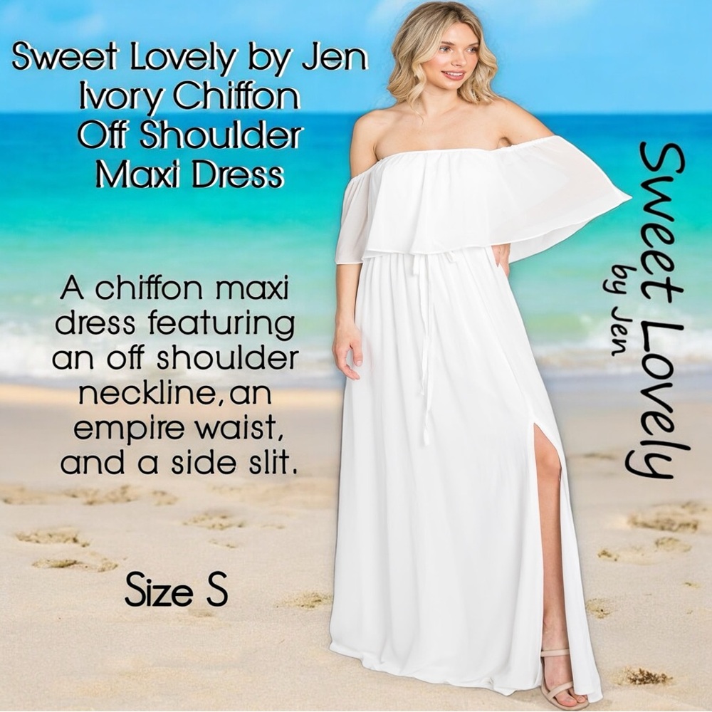 Sweet Lovely by Jen Ivory Chiffon Off Shoulder Maxi Dress